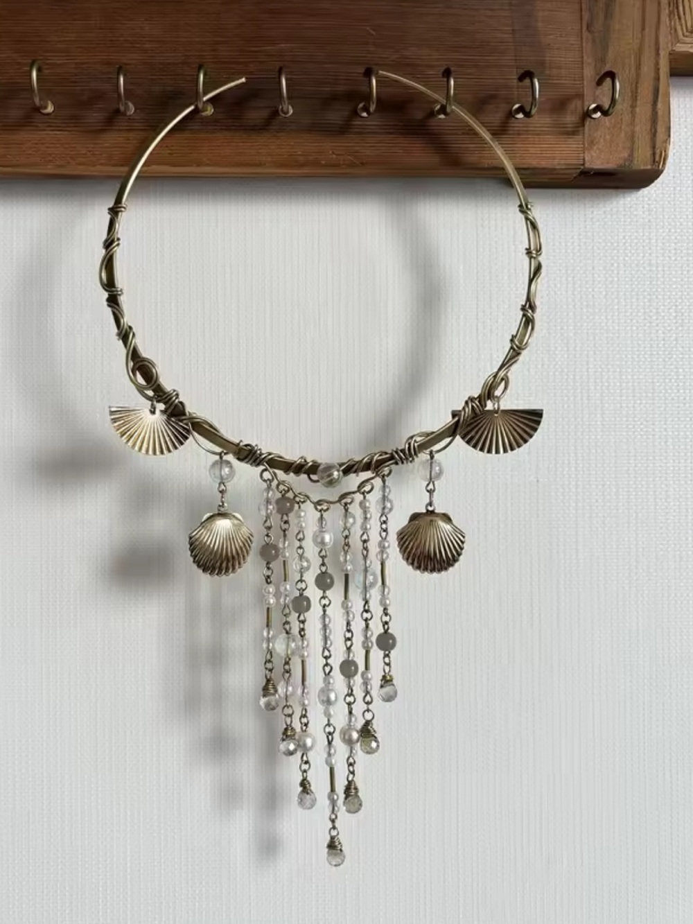 Vintage Gold Shell Fringe Statement Necklacej